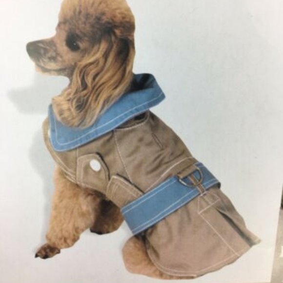 Doggiduds Tan & Blue Trench Coat For Dogs M - Picture 1 of 7